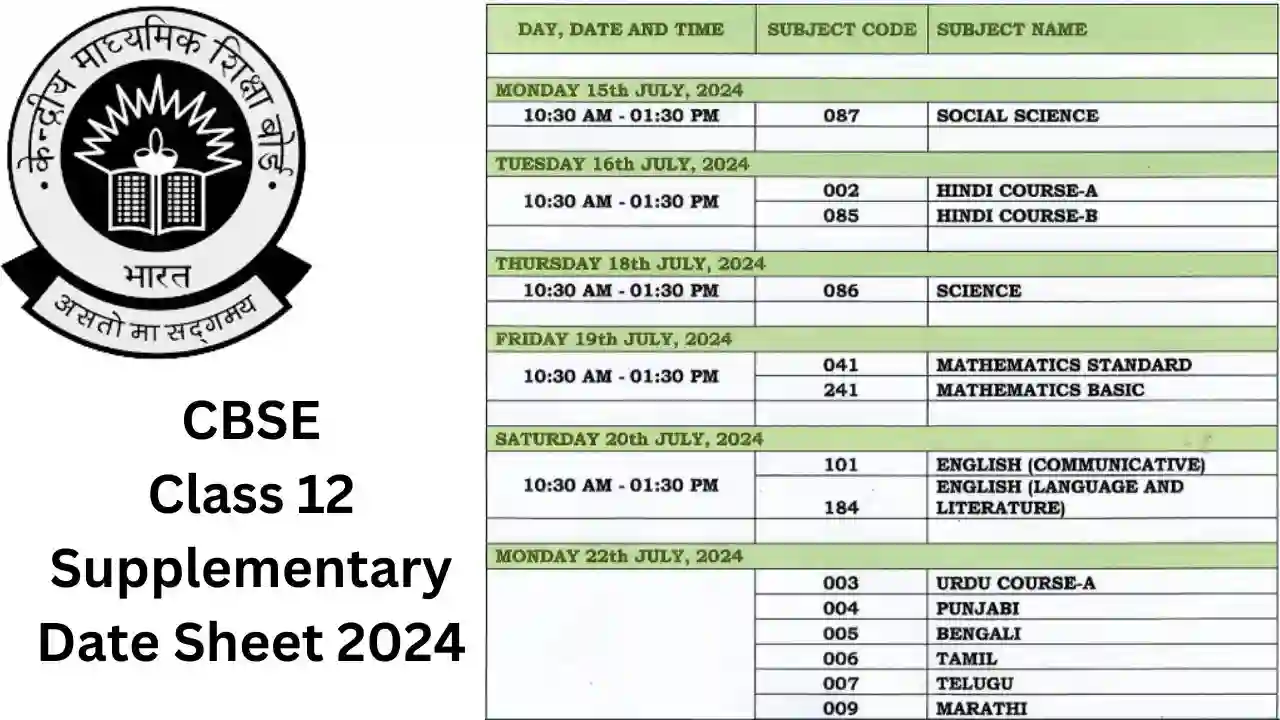 CBSE Class 12 Supplementary Date Sheet 2024