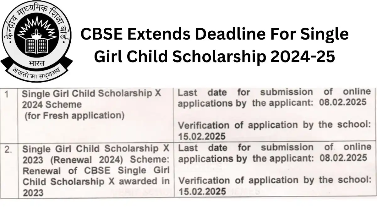 CBSE Extends Deadline For Single Girl Child Scholarship 2024-25