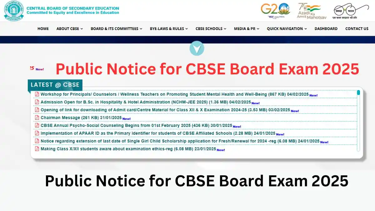 Public Notice for CBSE Board Exam 2025